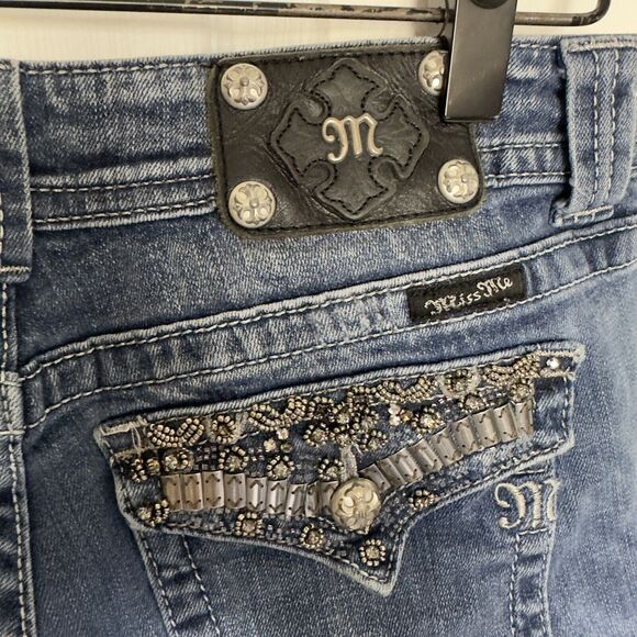 Miss Me JP4656B9 Signature Boot Jeans Embellished 8” Rise Womens Size 32 Raw - Picture 6 of 9